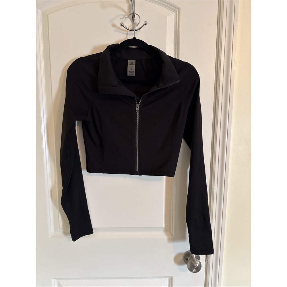 Women's Mono B Black Cropped Full Zip ActiveJacket Workout Sz Small Thumb Holes